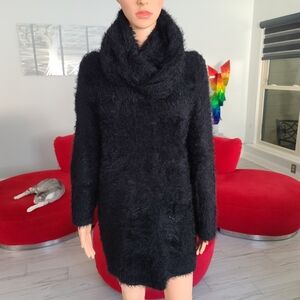 BEBE fuzzy black off shoulder sweater and scarf set size XL